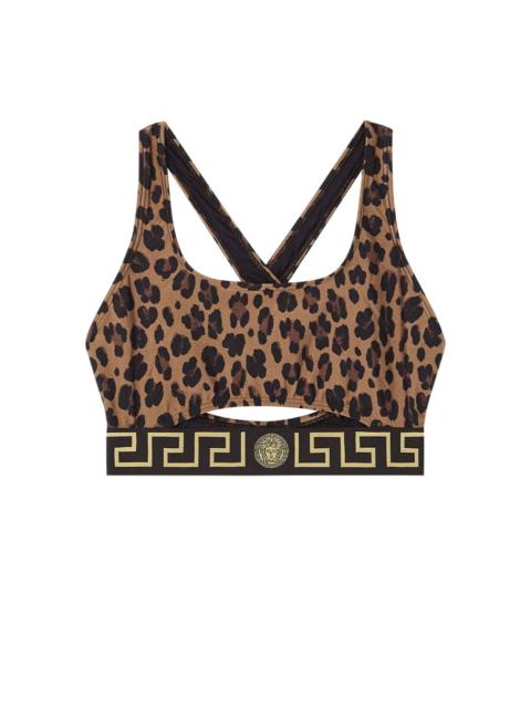 Greca-trim leopard print bikini top