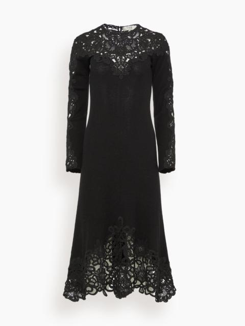 Sea Adelina Battenberg Lace Long Sleeve Knit Midi Dress in Black