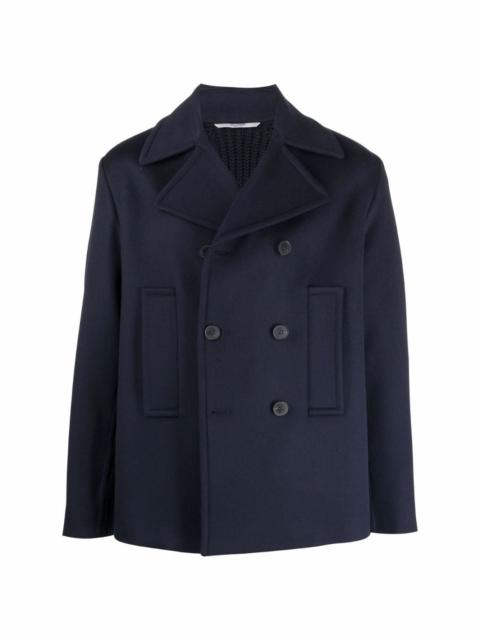 ribbed-panel double-breasted coat