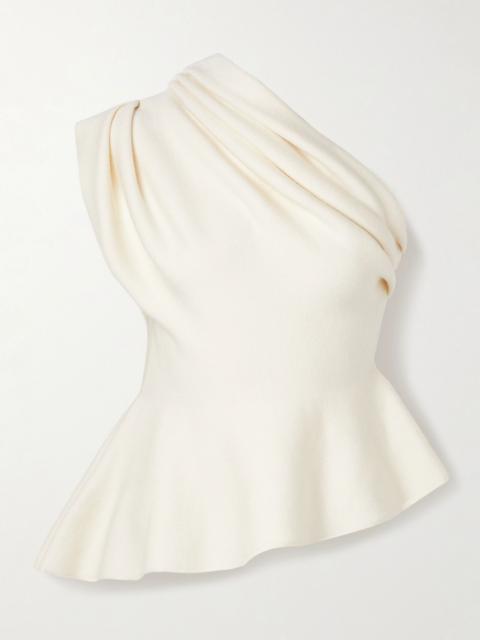 KHAITE Aimee asymmetric one-shoulder wool-blend peplum top Cream