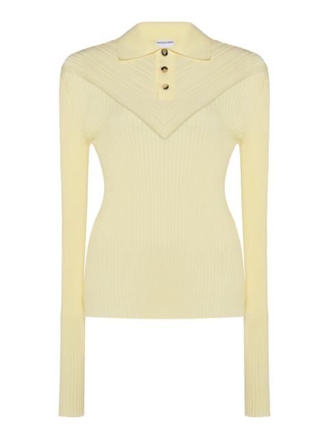Bottega Veneta Ribbed Cotton-Blend Polo Shirt yellow