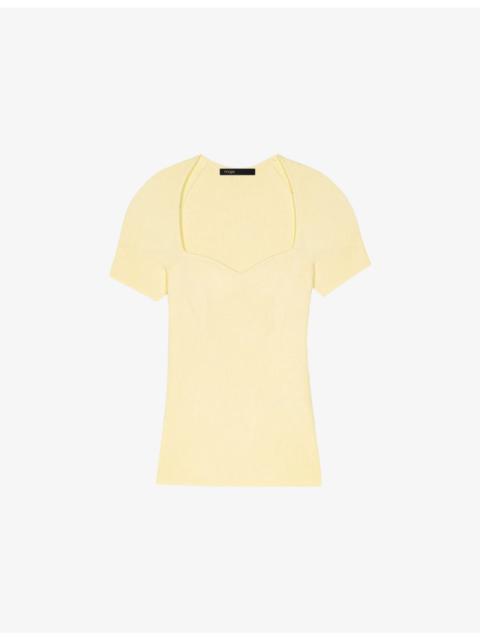 maje Sweetheart-neck short-sleeve stretch-knit jumper