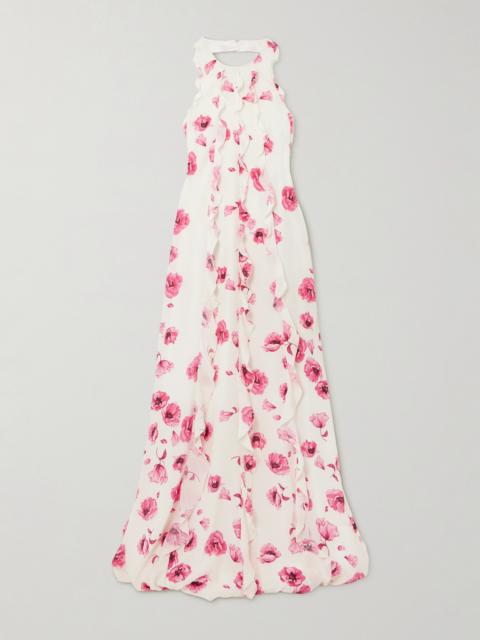 EMILIA WICKSTEAD Fleurine Ruffled Floral-print Silk Crepe De Chine Halterneck Gown