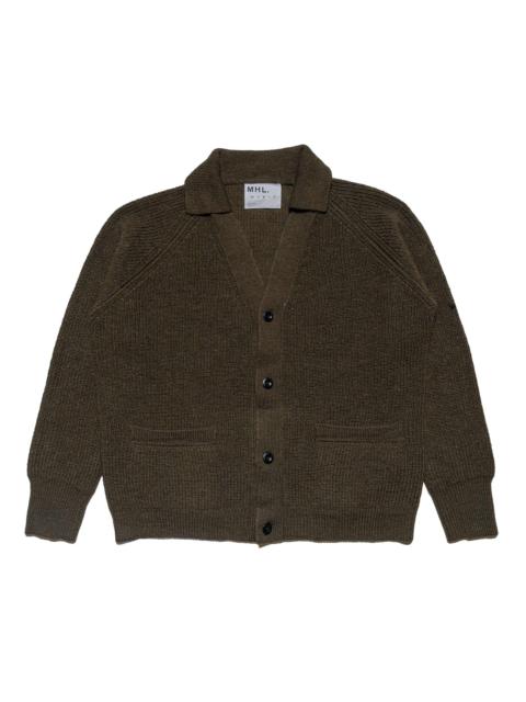 MARGARET HOWELL MHL Collared Cardigan Virgin Wool Dark Olive