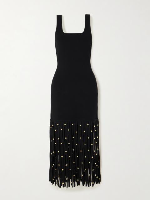 SIMKHAI Romelia Embellished Fringed Stretch-knit Midi Dress