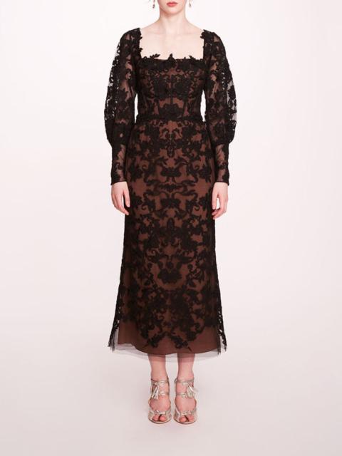 Marchesa LONG SLEEVE CORDED MIDI DRESS