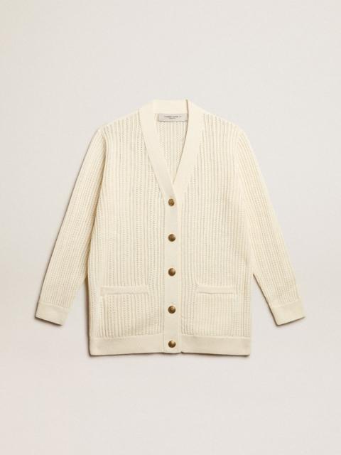 Vintage white-colored openwork cotton cardigan