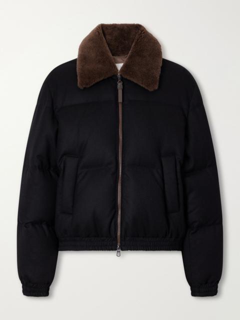 Brunello Cucinelli Quilted shearling-trimmed wool-twill down jacket Black