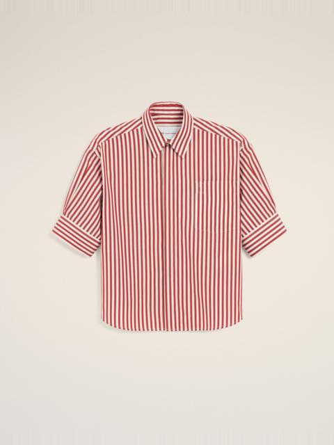 AMI Paris RED LARGE STRIPED COTTON SHORT-SLEEVE SHIRT WITH EMBOSSED AMI DE COEUR