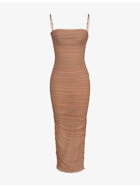 House of CB Fornarina Ruched Stretch-Mesh Maxi Dress