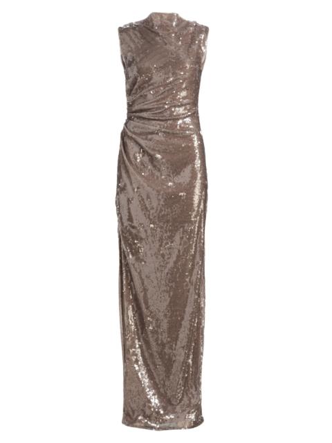 LAPOINTE Women's Sequined Ruched Slip Gown - Oat