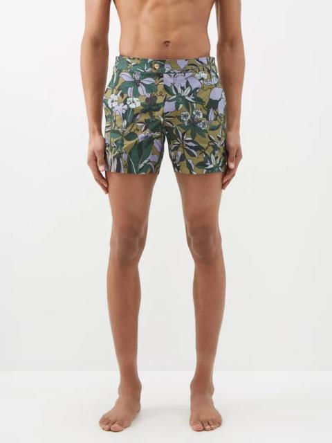 Waist-adjuster floral-print swim shorts