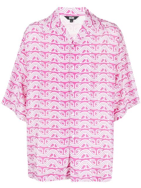 wave printed bowling shirt