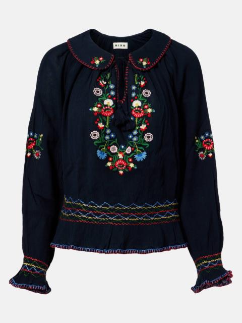 RIXO Sofira embroidered cotton top