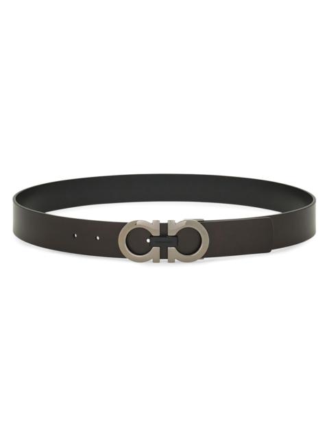 FERRAGAMO Men's Gancini Reversible Leather Belt - Brown Black