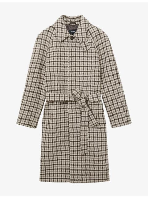 REISS Christem Dogtooth-Print Wool Overcoat