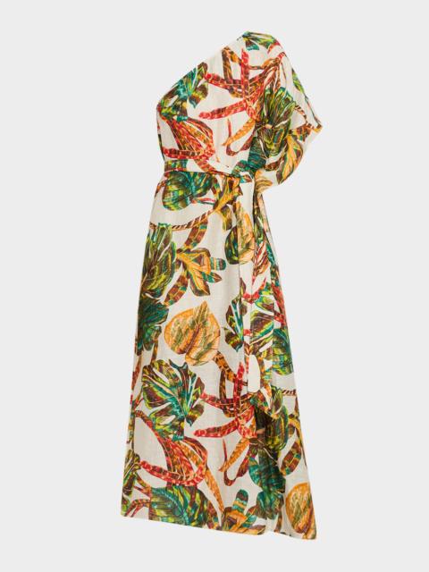 MARIE OLIVER Farrow Asymmetric Linen-Silk Midi Dress