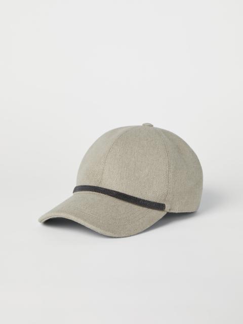 Linen and cotton gabardine baseball cap with shiny band