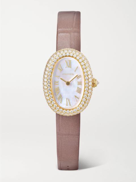 Cartier Baignoire 31.4mm small 18-karat gold, alligator and diamond watch Gold
