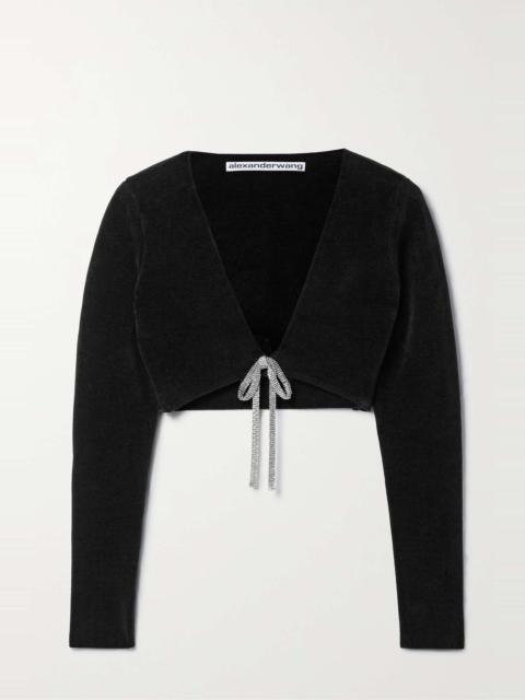 Alexander Wang Cropped crystal-embellished cotton-blend chenille cardigan