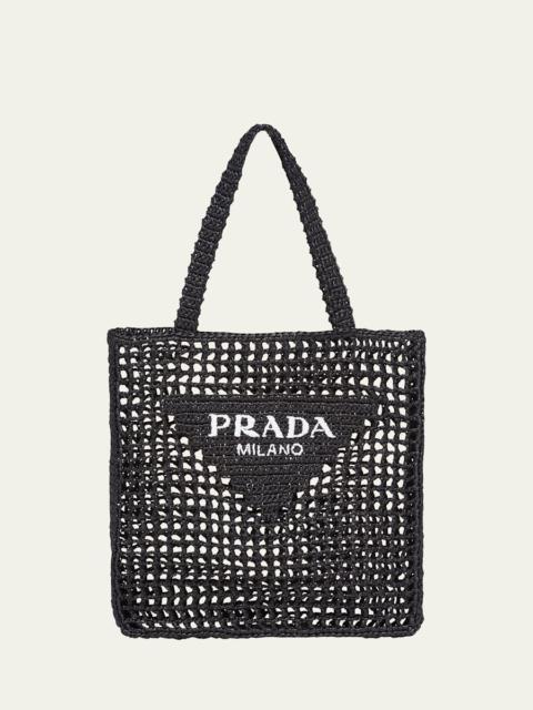 Prada Bicolor Woven Logo Shopper Tote Bag