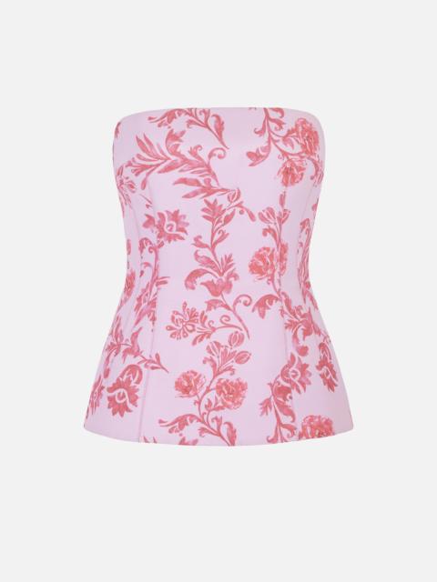 EMILIA WICKSTEAD Kerina Top In Pink Floral Damask Taffeta Faille