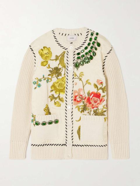 Erdem Embellished embroidered faille and ribbed cotton-blend cardigan