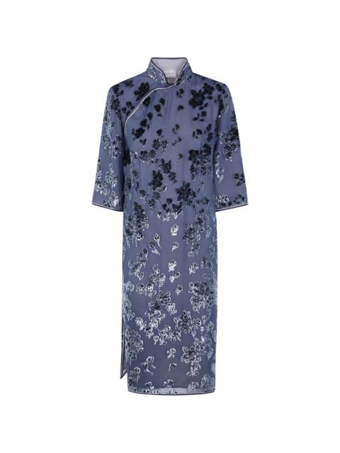 Pierre-Louis Mascia floral-devoré mandarin-collar midi dress