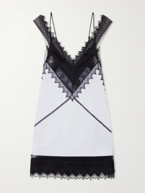 TOM FORD Lace-trimmed wool and silk-blend mikado mini dress Blue