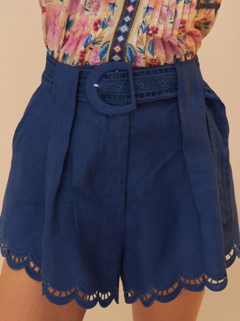 FARM RIO Navy Blue Richelieu Belted Euroflax™ Premium Linen Shorts