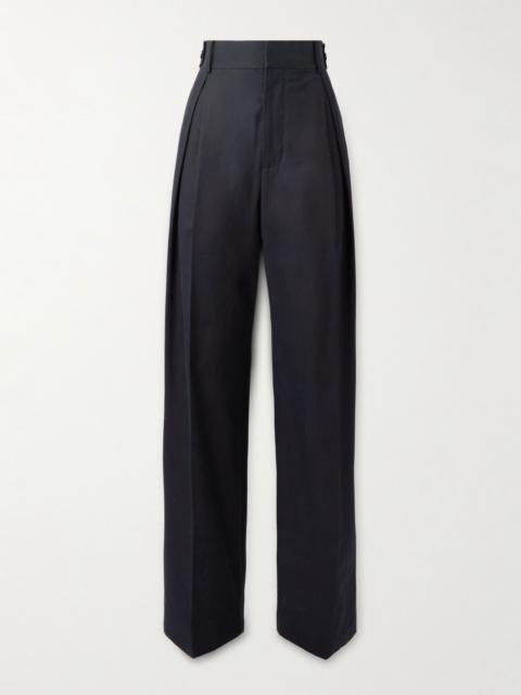 Bottega Veneta Pleated cotton-twill wide-leg pants Midnight blue