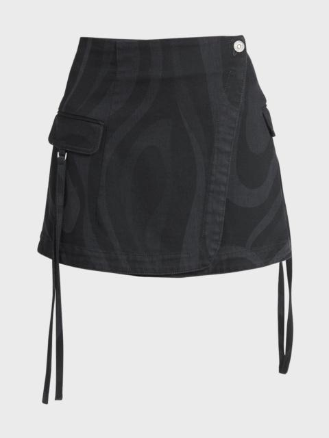 EMILIO PUCCI Wavy-Print Denim Mini Wrap Skirt