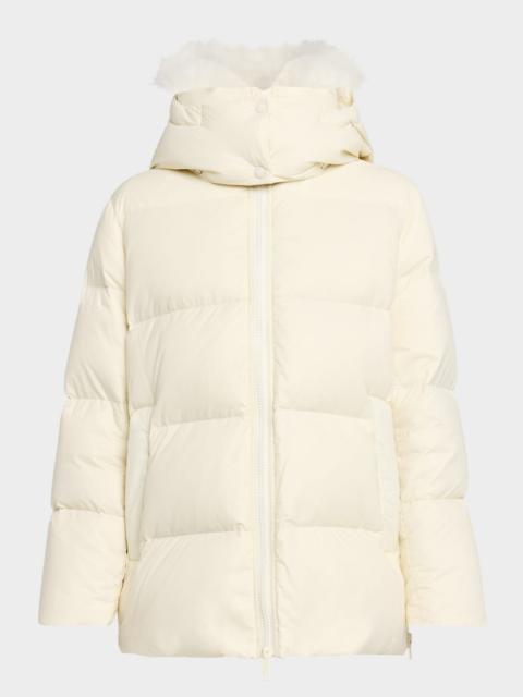 Yves Salomon A-Line Down Jacket with Removable Hood & Fur Trim