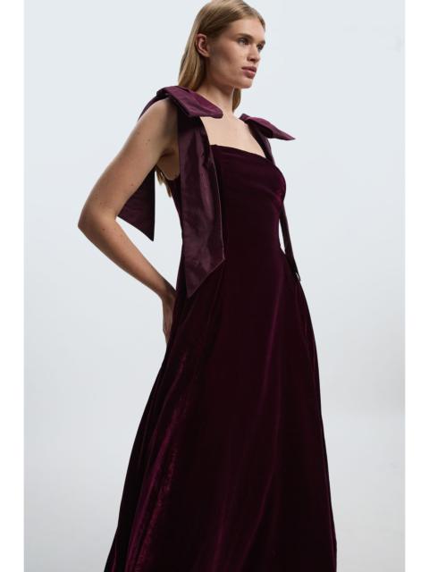 KAREN MILLEN Petite Velvet Bardot Woven Prom Midaxi Dress With Taffeta Bow