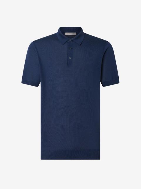 CORNELIANI China blue pure silk button-up polo