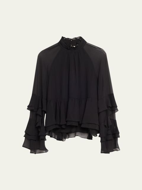 Cinq à Sept Skylah Ruffled High-Neck Blouse