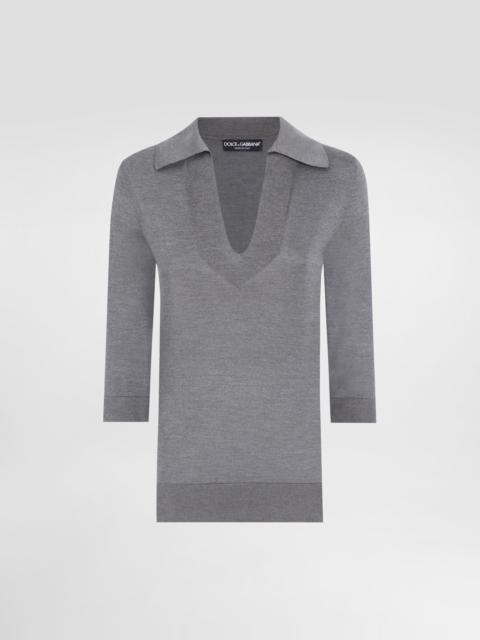 Dolce & Gabbana Silk V-neck polo-shirt with DG logo embroidery