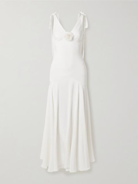 RODARTE Embellished velvet-trimmed silk-crepe maxi dress White