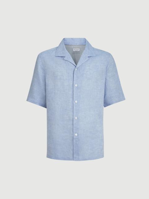 Brunello Cucinelli Linen easy fit short sleeve shirt with camp collar