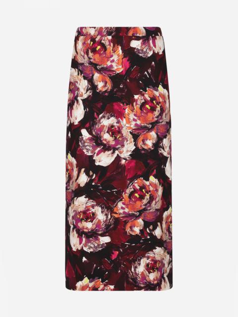 Dolce & Gabbana Cady calf-length skirt with peony print