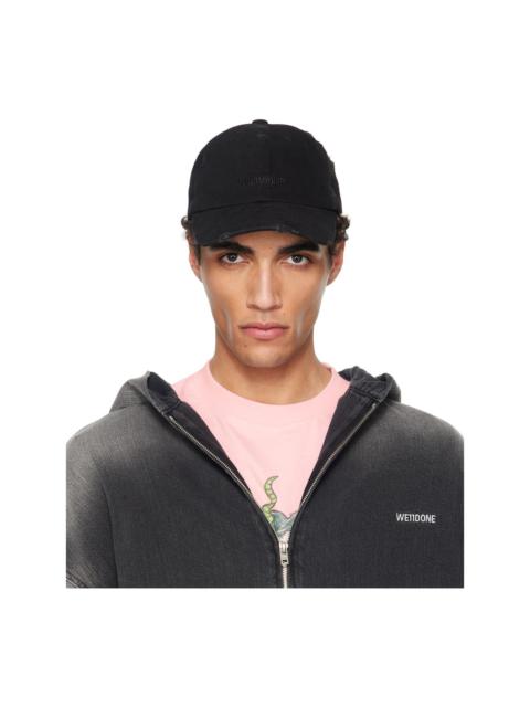 We11done Black Distressed Logo Embroidered Cap