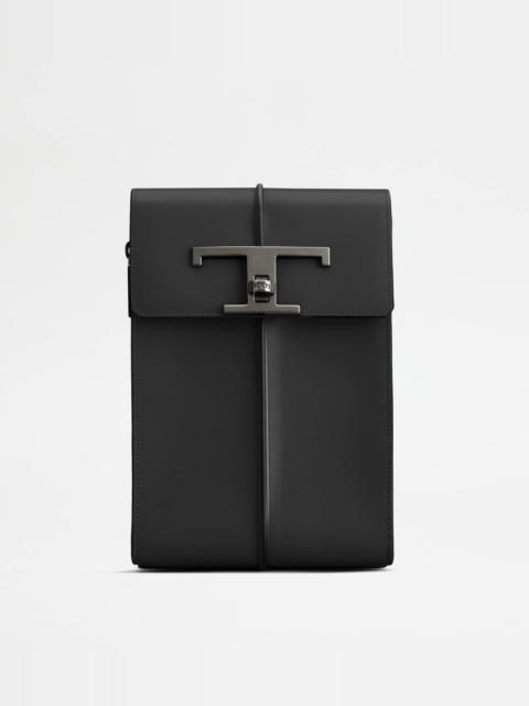 Tod's T TIMELESS PHONE BAG IN LEATHER - BLACK