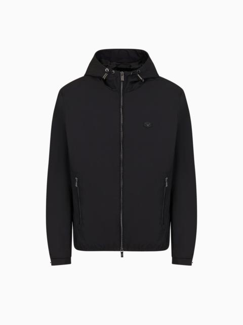 EMPORIO ARMANI Hooded, water-repellent nylon blouson with logo patch