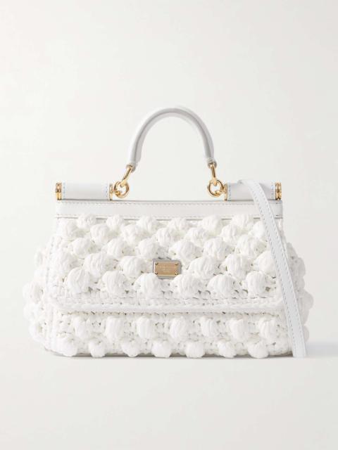 Dolce & Gabbana Sicily small leather-trimmed crocheted raffia shoulder bag