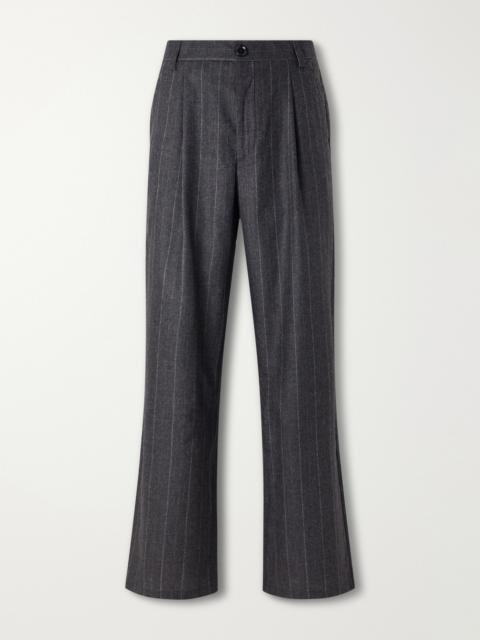 Oliver Spencer Orsman Flared Pleated Striped Wool-Blend Suit Trousers