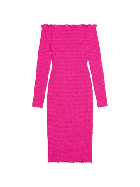 BALENCIAGA off-shoulder smocked midi dress