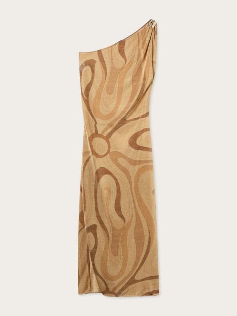 PUCCI MARMO PRINT ONE-SHOULDER LAME DRESS