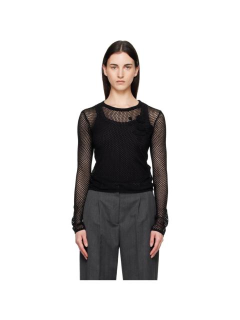 GANNI Black Mercerized Cotton Mesh Pointelle Longsleeve T-shirt