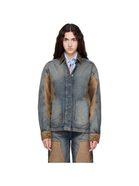 Off-White Navy & Brown Corduroy Patch Denim Jacket