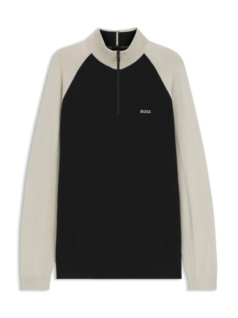 BOSS COLOR-BLOCKED SWEATER WITH ZIPPER NECK